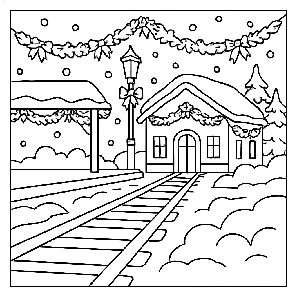 Snowy Railway Station Coloring Page Free Printable ColorPlanet