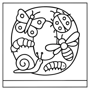 Letra O con bichos del jardín, página para colorear para niños