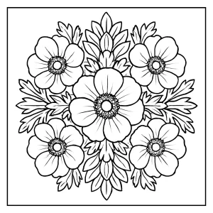 Mandala de anémonas página para colorear gratis de flores detalladas en formato imprimible