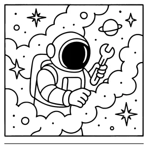 página para colorear de astronauta ensamblando vivero de nebulosas en el espacio