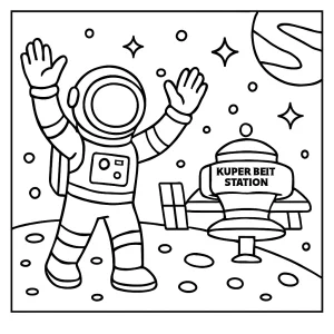 Astronauta celebrando en estación del Cinturón de Kuiper página para colorear