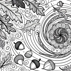 Mandala de hojas de otoño y bellotas página para colorear para imprimir gratis
