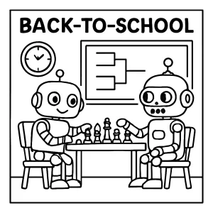 Página para colorear de un torneo de ajedrez robótico en la escuela para imprimir gratis