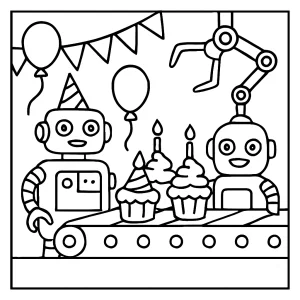 Robotická cupcake linka narodeninová omalovánka na vytlačenie pre deti