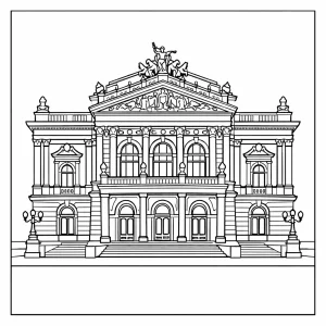 Mahen Theatre Brno coloring page with detailed neo-renaissance facade for free printable fun