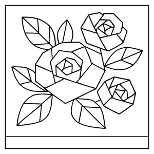 Collage de camelia en estilo origami, página para colorear imprimible para niños