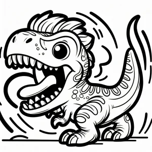 Página para colorear de un T-Rex caricaturesco rugiendo, lista para imprimir y colorear