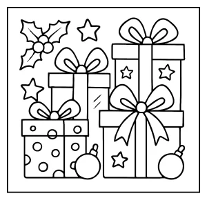 Weihnachtsgeschenke Malvorlage – coloring page mit Geschenkpaketen zum Ausmalen