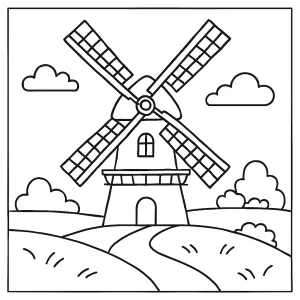Molino de viento holandés página para colorear imprimible gratis para niños y adultos