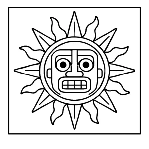 Página para colorear de un sol incaico, dibujo imprimible para niños