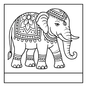 Indian elephant coloring page featuring a detailed illustration for kids and adults to print and color
