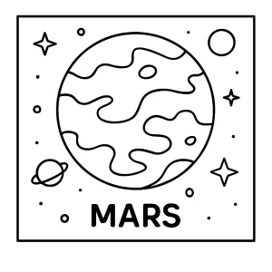 Mars planet coloring page for kids, free printable space activity