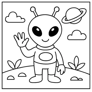 Friendly alien coloring page for free printable coloring fun
