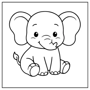Página para colorear de un bebé elefante sentado, ideal para imprimir y colorear gratis