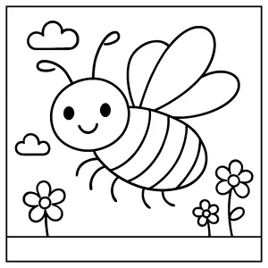 Página para colorear de abeja feliz, dibujo imprimible para niños