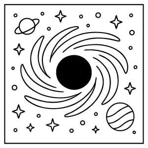 Agujero negro página para colorear, dibujo imprimible de tema espacial para niños