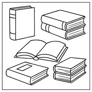 Ilustración de una pila de libros, página para colorear imprimible para niños y adultos
