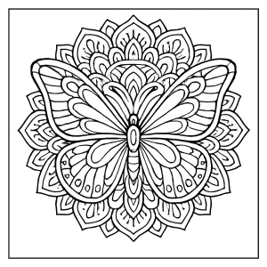 Butterfly mandala coloring page for kids and adults to print and color