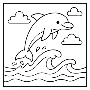 Página para colorear de un delfín saltando sobre las olas, lista para imprimir y pintar