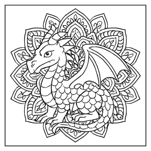Mandala de dragón página para colorear imprimible gratis para niños y adultos