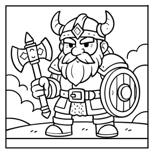 Dwarf warrior coloring page showing a brave armored dwarf holding an axe, printable and free to download.