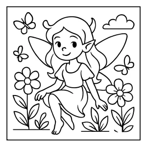 Página para colorear de hada mágica con alas, lista para imprimir y colorear