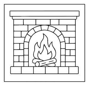 Página para colorear de chimenea acogedora, dibujo imprimible para niños