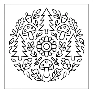 Forest mandala coloring page with intricate nature-inspired patterns, printable for free