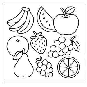 Página para colorear de frutas gratis para niños, imprimible