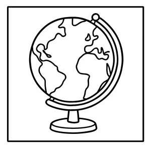 Globe coloring page - printable educational coloring sheet featuring a world map for kids