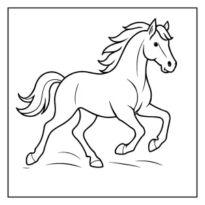 Página para colorear de un caballo corriendo, diseño imprimible para niños