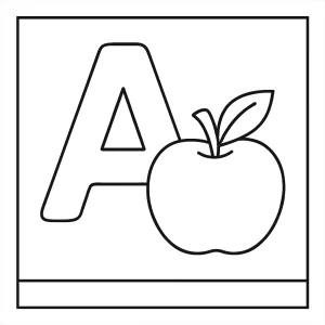 página para colorear de la letra A con una manzana para imprimir