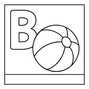 Página para colorear de la letra B y una pelota para niños, lista para imprimir y colorear.