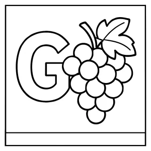 Página para colorear de la letra G con un racimo de uvas para imprimir y colorear gratis