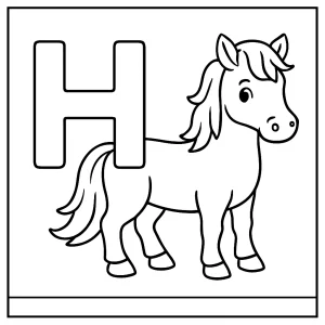 Letter H with horse coloring page for free printable activity