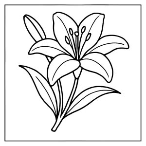 Lily flower coloring page for free printable use, suitable for kids and adults