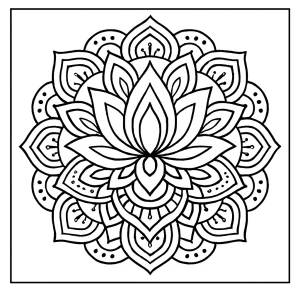 Página para colorear de mandala de loto con detalles intrincados para imprimir y colorear