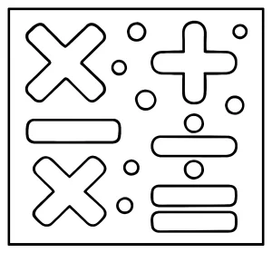 Página para colorear de símbolos matemáticos con signos de suma, resta, multiplicación y división para imprimir gratis