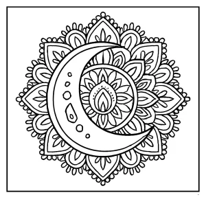 Mandala de la luna página para colorear gratuita, dibujo imprimible para niños y adultos
