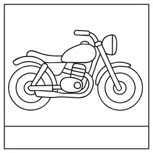Free printable motorbike coloring page with a detailed motorcycle illustration for kids to color.