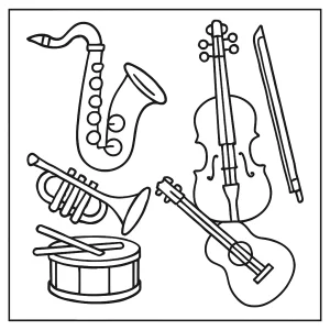 Página para colorear de instrumentos musicales para imprimir gratis, ideal para niños