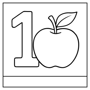 Página para colorear de número 1 y manzana para imprimir y pintar