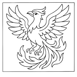 Página para colorear de un ave fénix mítico lista para imprimir y colorear