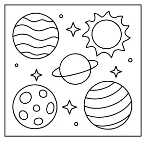 Planetas página para colorear: dibujo imprimible de los planetas del sistema solar para niños