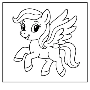 Página para colorear de un poni con alas, lista para imprimir y colorear