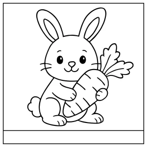 Rabbit with carrot coloring page for kids to print and color