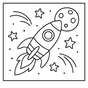Página para colorear de cohete espacial lista para imprimir y colorear, ideal para niños