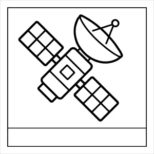 Satellite coloring page featuring a detailed satellite orbiting in space, free printable activity for kids