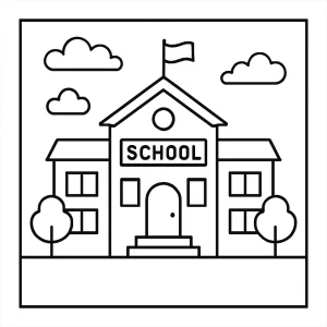 Página para colorear de un edificio escolar, dibujo para imprimir y colorear gratis