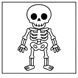 Smiling skeleton coloring page for free printable fun